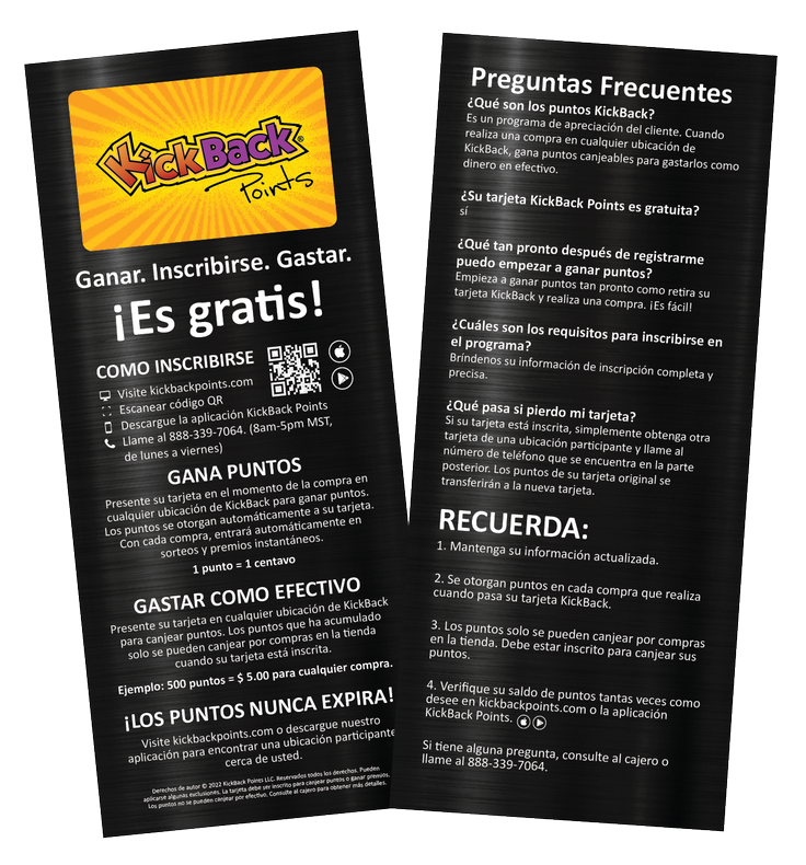 KICKBACK LOYALTY BROCHURES - Spanish – KickBack POP